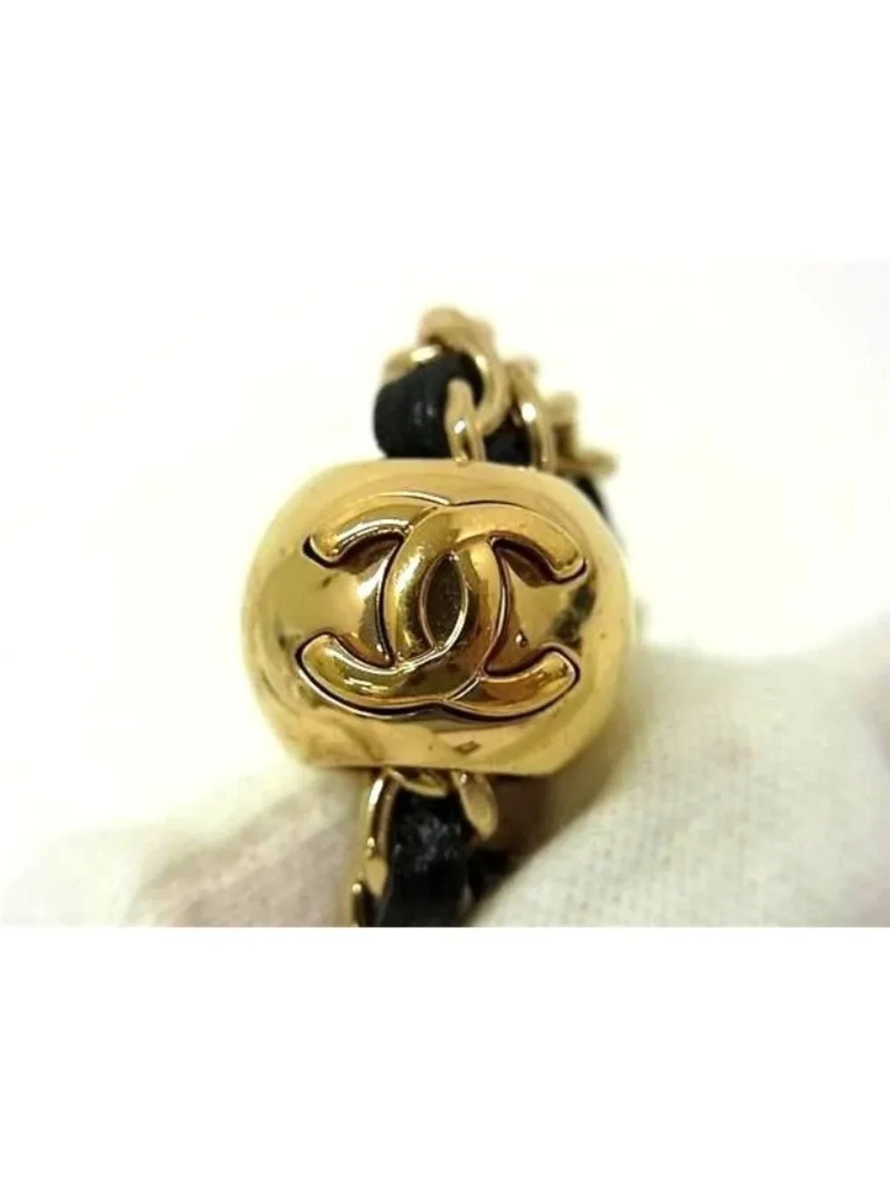 Chanel CC Logo Quilted Leather Chain Shoulder Strap Gold Black